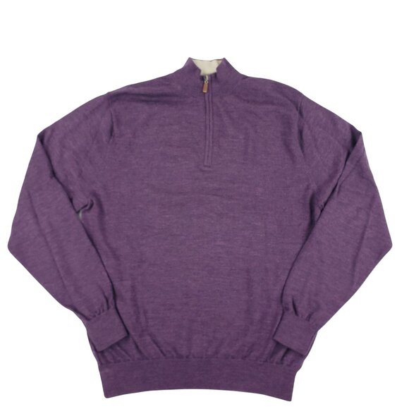 Peter Millar Sweater Men Large Merino Wool Quarter Zip Mock Neck Purple Pullover - Picture 1 of 9